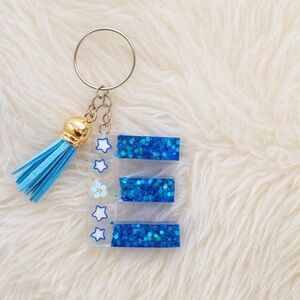 Blue Glitter Keychain with Tassel